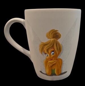 DISNEY STORE TINKERBELL DOUBLE-SIDED 20 OZ MUG. LIGHT BLUE/ PURPLE.